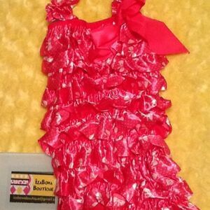 ****** Pink Satin Romper & white Bows  PSBR 2XL 6-7 years  NWT Boutique